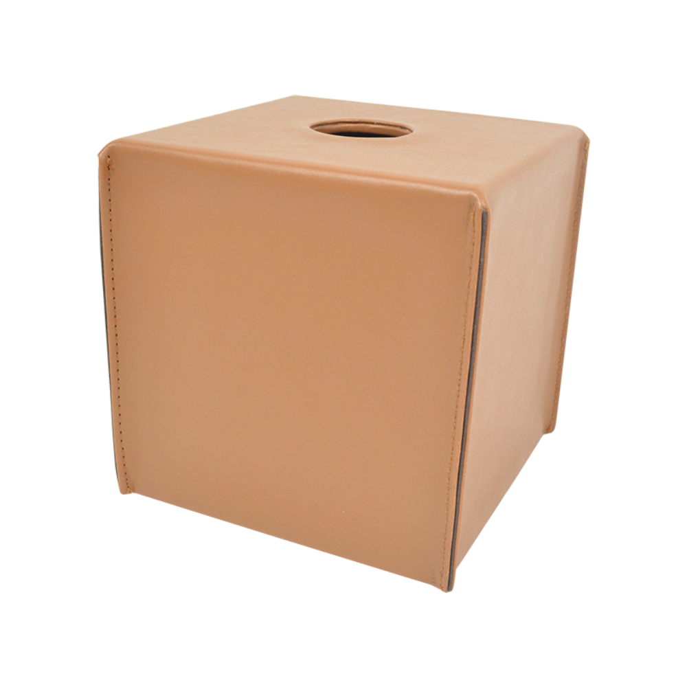 (room) Tissue Box 2 Tan Faux Leather L 14cm X W 14cm X H 14cm