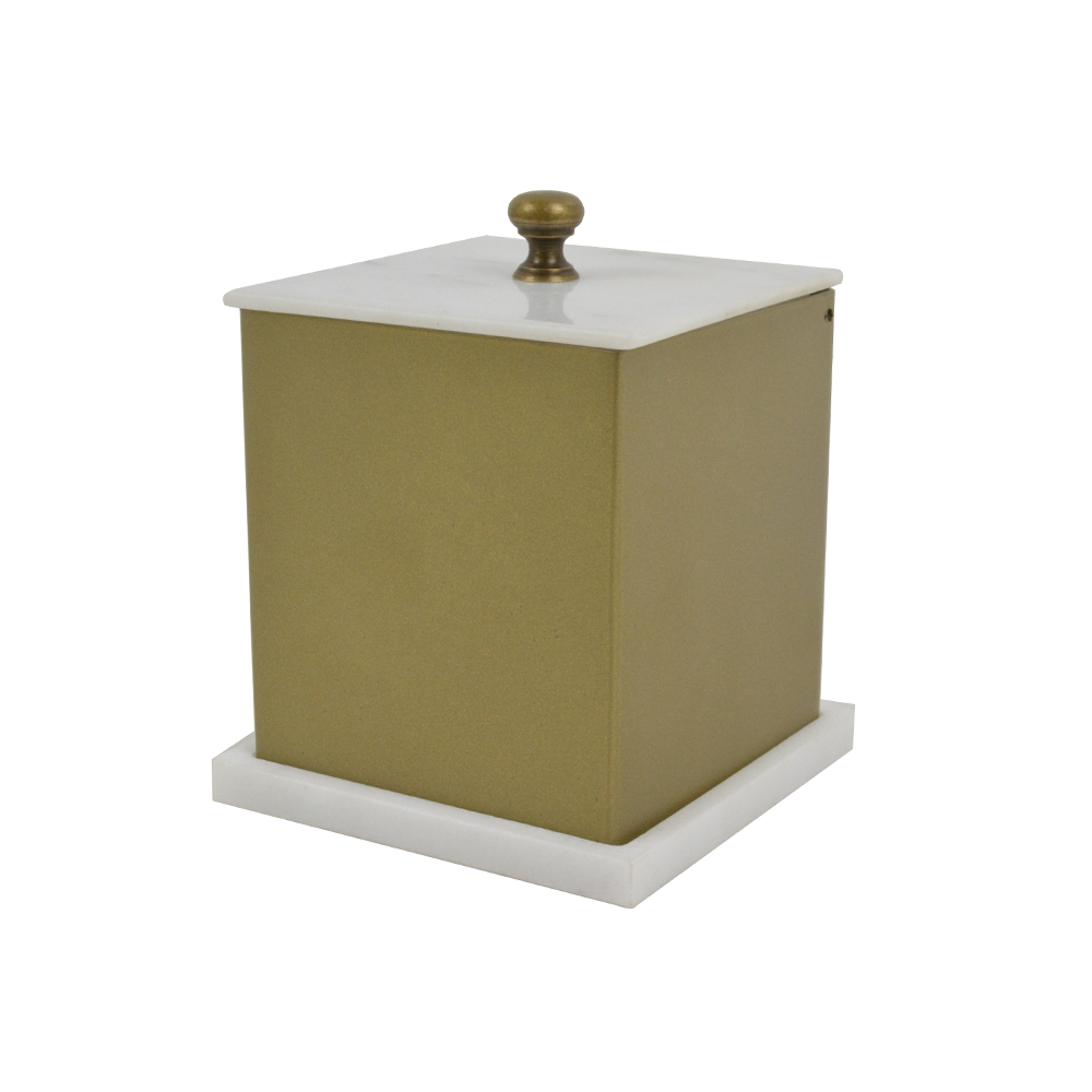 Mwbu681 Cotton Pad Container Antique Brass With White Marble L10.2 Cm X W 10.2 Cm X H 13.2 Cm Copy