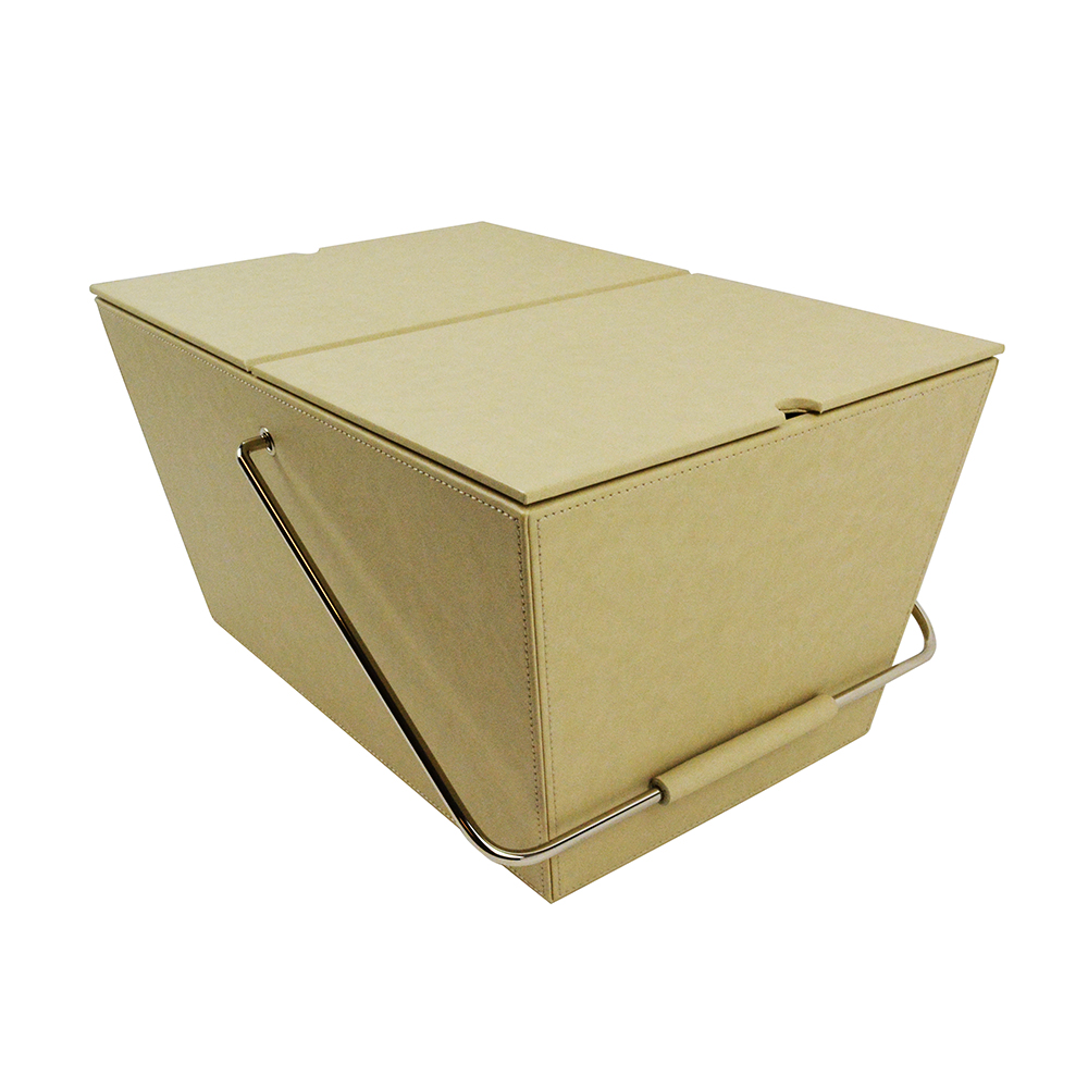Cream Faux Leather Basket Box L 33 Cm X W 20 Cm X H 20 Cm